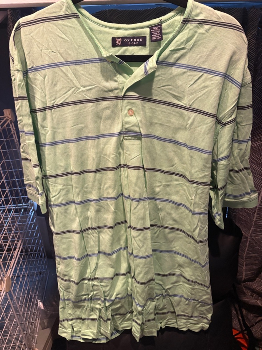 Oxford  Golf Green Striped Polo with Blue and Black Accents